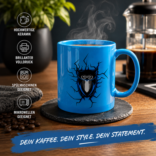 Premium Vollflächendruck-Tasse - Motiv Eule
