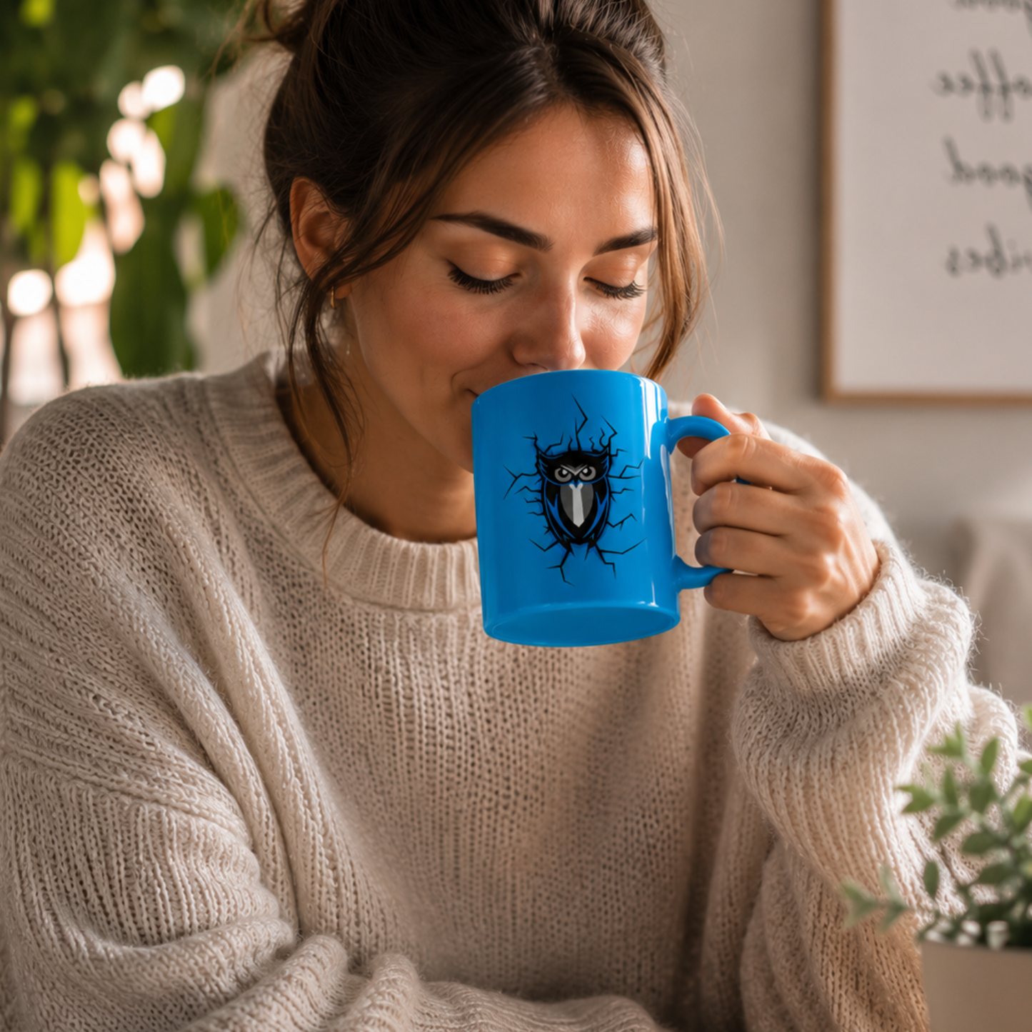 Premium Vollflächendruck-Tasse - Motiv Eule